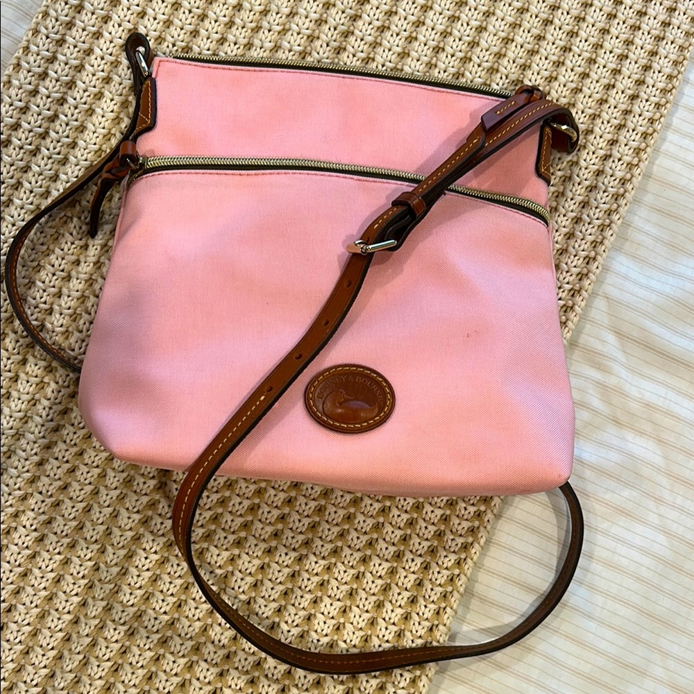 Dooney & Bourke Pink and Brown Crossbody Bag with Flap-Over Design